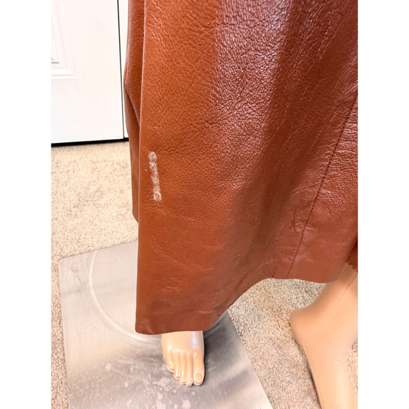 Vintage 70s Caramel Brown Genuine Leather Long Coat Women's Trench Retro 12 Edgy - Picture 10 of 16